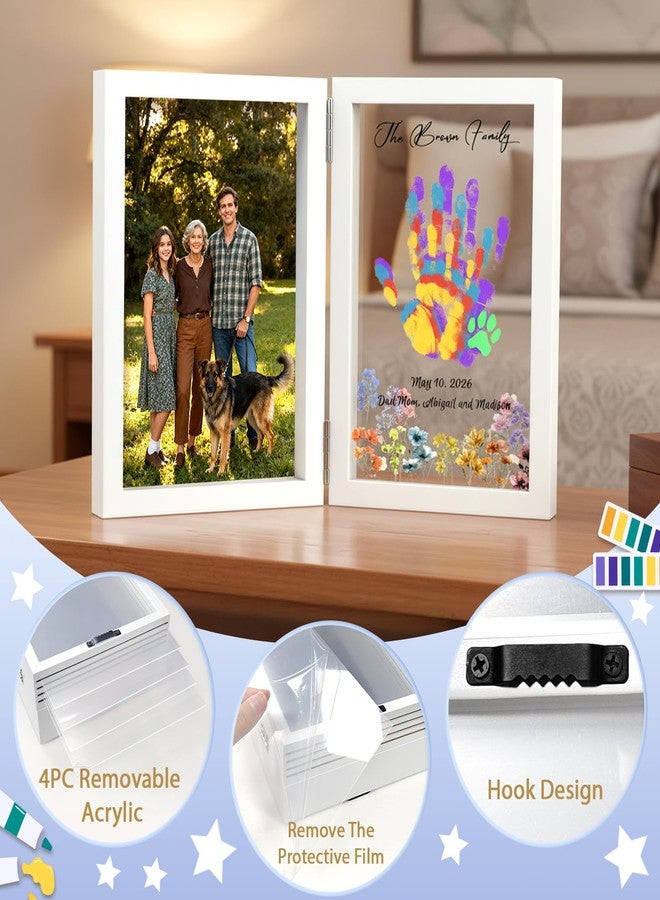 OurWarm Family Handprint Kit for 4, DIY Baby Hand and Footprint Kit Wood Frame with Color Palette, Family Gifts with 50pc Stickers & 12 Non-Toxic Baby Safe Paint for New Parents, Newborn, Father's Day - Image 5